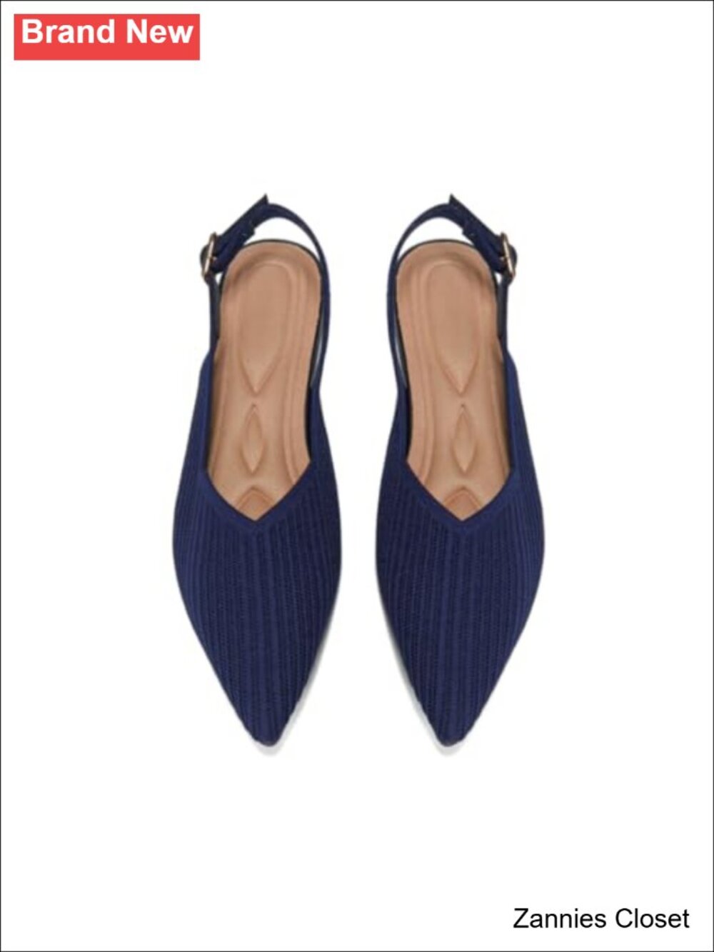 ✨ Knit Pointed Toe Ballet Flats Adjustable Ankle Strap Slingback